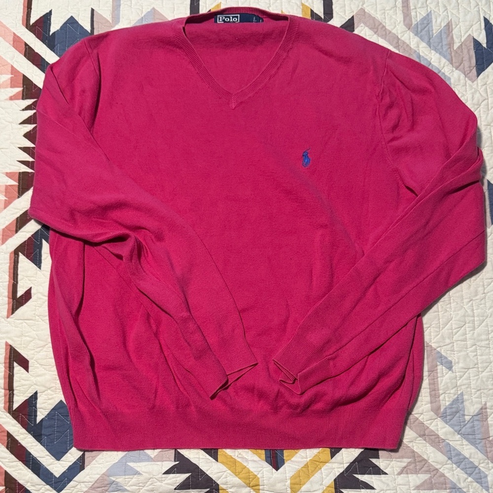 Polo by Ralph Lauren Magenta V-Neck Sweater with Blue Pony